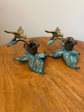 Vintage Andrea by Sadek Brass Hummingbird Candle Stick Holders